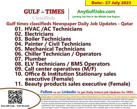 Gulf Times Classifieds Job Vacancies Qatar 27 July 2023 2025