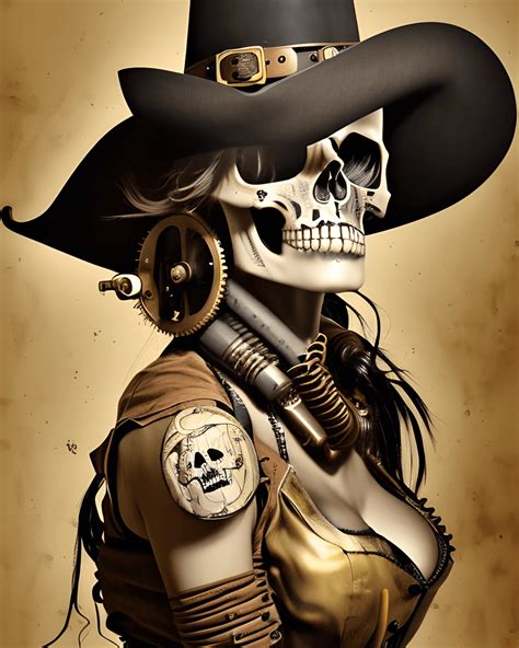 Sc Ne De T Te De Mort F Minine Steampunk Cowgirl Pinup Creative Fabrica