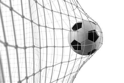 Soccer ball scores a goal on the net in a football match 21081792 PNG