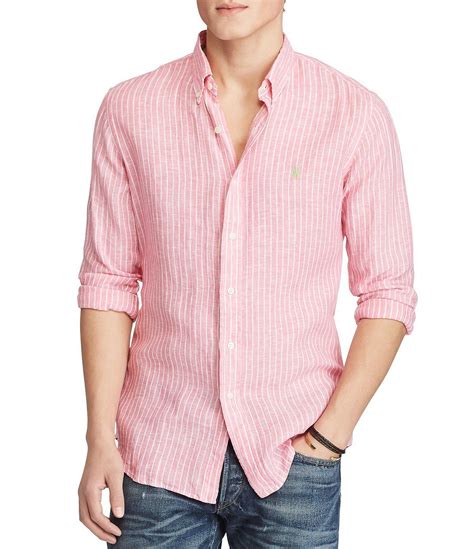 Polo Ralph Lauren Striped Long Sleeve Linen Shirt In Pink For Men Save 40 Lyst