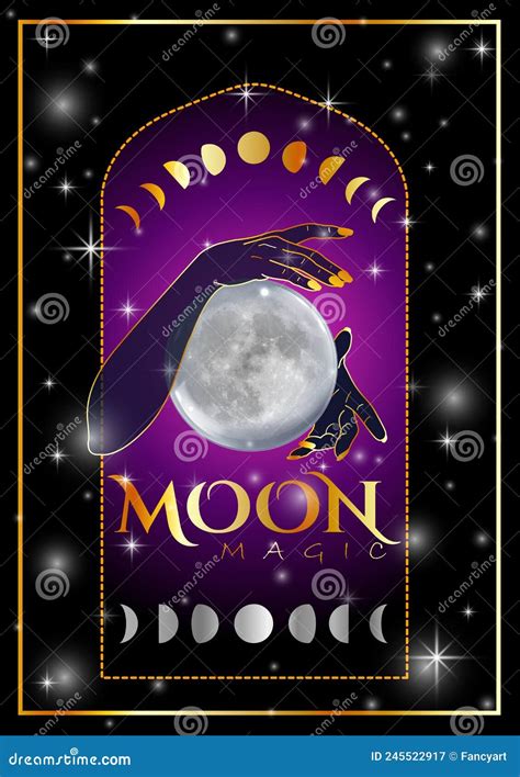 Witchcraft Ritual With Full Moon And Waxing Waning Moon Phases Stock