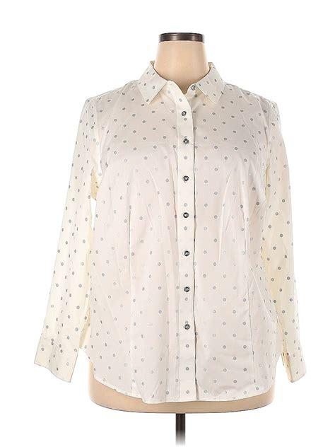 Talbots Hearts Stars Polka Dots Ivory Long Sleeve Button Down Shirt