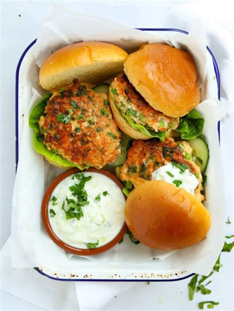 Fresh Salmon Burgers {with Tzatziki Dressing}