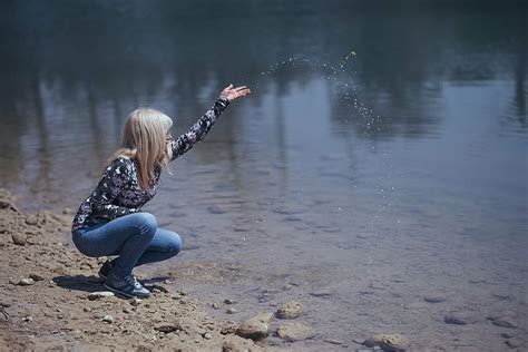 Hd Wallpaper Woman Kneel Near Beside Body Of Water During Daytime