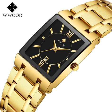 Wwoor Men Fashion Rectangular Dial Analog Quartz Watch Business