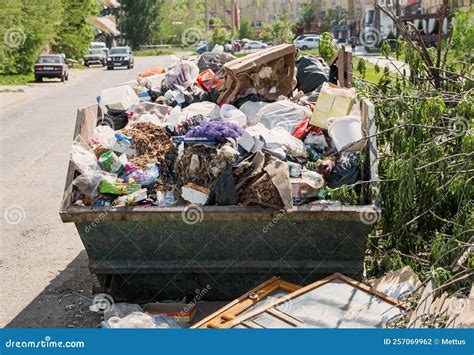 Overfilled Dumpster In Ghetto Trash Needs Recycling Environment