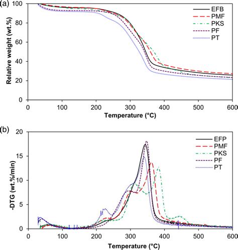 A Thermogravimetric Curves Tg And B Derivative Thermogravimetric