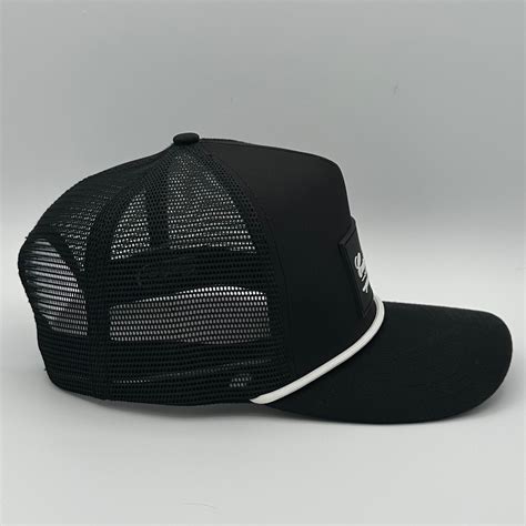 Rope Trucker Hat Solid Black Coosa Cotton