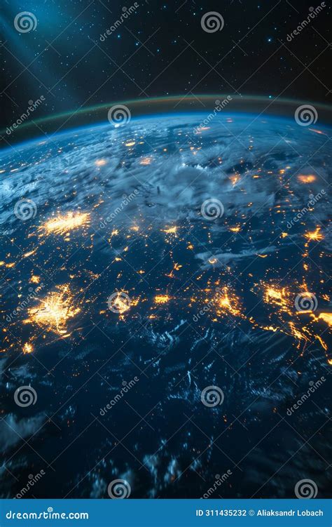 Planet Earth From Outer Space At Night With City Lights 3d