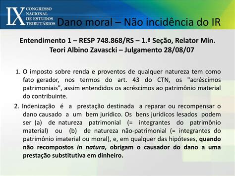 Ppt O Stj E A Não Incidência Do Ir Nas Indenizações Por Danos Morais