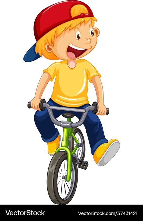 A Boy Riding Bicycle Cartoon Character Isolated Vector Image