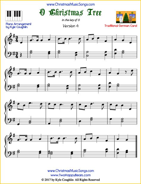 O Christmas Tree piano sheet music - free printable PDF