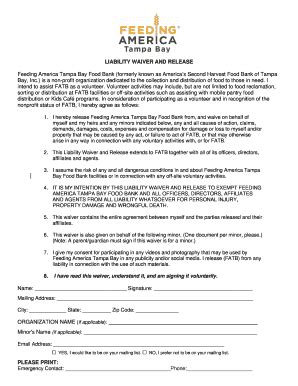 Fillable Feeding America Volunteer Waiver Form Fill And Sign