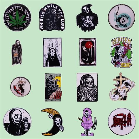 Superior Quality Terror Skeleton Enamel Pins Custom Death Sickle Moon