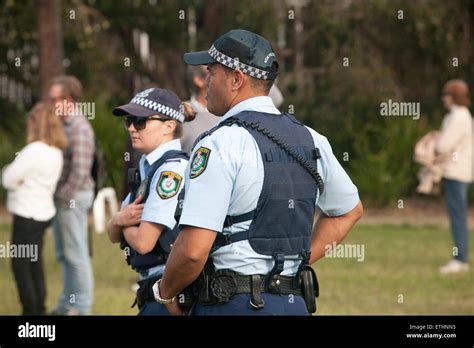 New South Wales police officers men women on patrol at the Avalon Beach ...