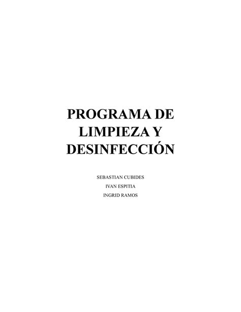 Programa De Limpieza Y Desinfecci C N Programa De Limpieza Y