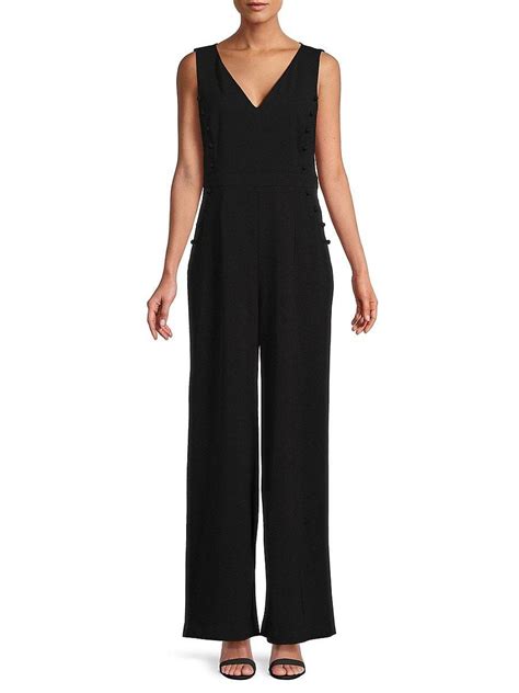 Calvin Klein V Neck Wide Leg Jumpsuit In Black Lyst