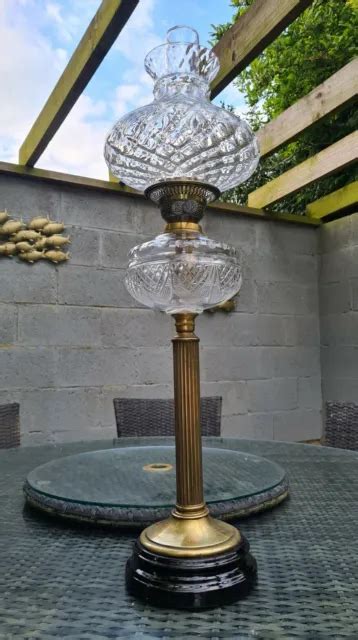 Original Victorian Cut Glass Oil Lamp Font Optic Shade Brass Base