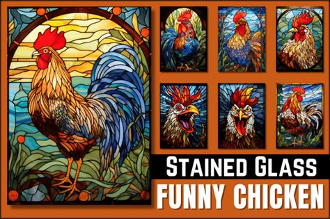 1 Stained Glass Funny Chicken Designs And Graphics