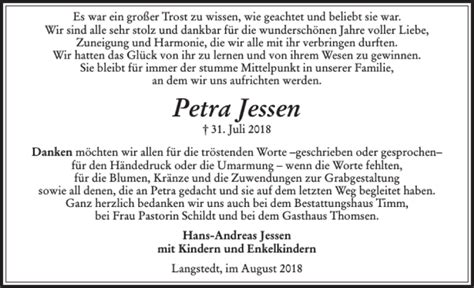 Traueranzeigen Von Petra Jessen Sh Z Trauer