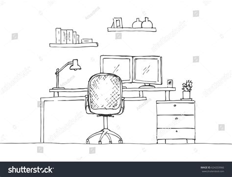 Sketch Room Office Chair Desk Various Stock Vector Royalty Free