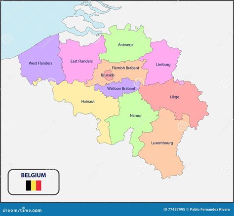 Carte Politique De La Belgique Avec Des Noms Illustration Stock