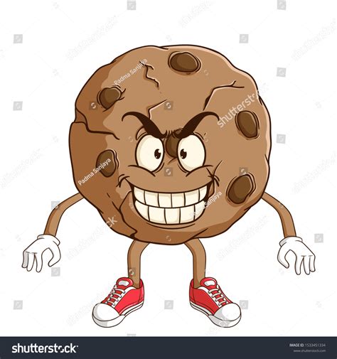 Chocolate Chip Cookie Cartoon Character Funny Stock Vector Royalty