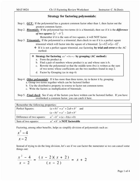 Factoring Polynomials By Grouping Worksheet