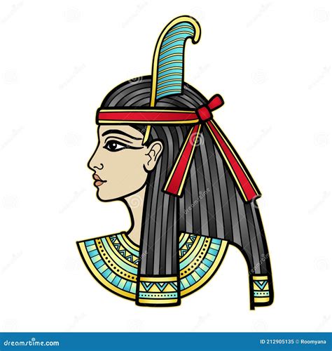 Animation Color Portrait Egyptian Winged Goddess Isis With Horns And A