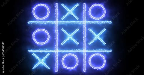 Blue And Purple Tic Tac Toe Game Icon On A Black Background Glowing