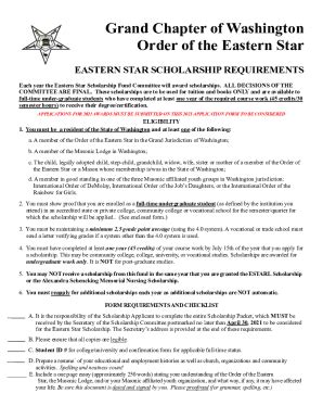 Fillable Online Order Of The Eastern Star Scholarship Packet For