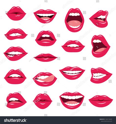 Red Female Lips Collection Vector Illustration Stock Vector Royalty