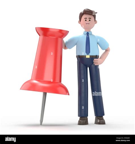 D Illustration Of Asian Man Felix Leaning On A Huge Red Pushpin D