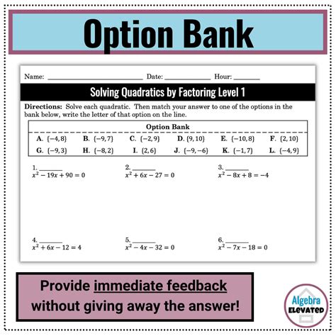 Solving Quadratic Equations By Factoring Worksheet Level Made By