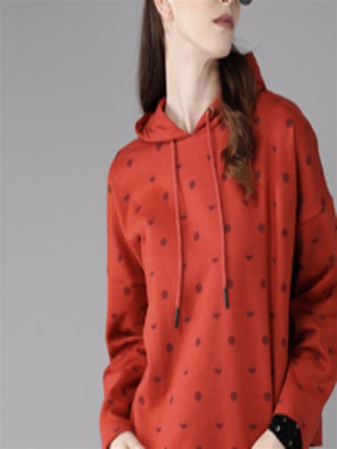 Buy Roadster Women Rust Orange And Brown Polka Dot Print Hooded