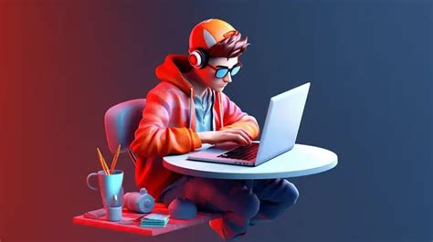 D Illustration Of A Laptop Wielding Freelance Developer Background