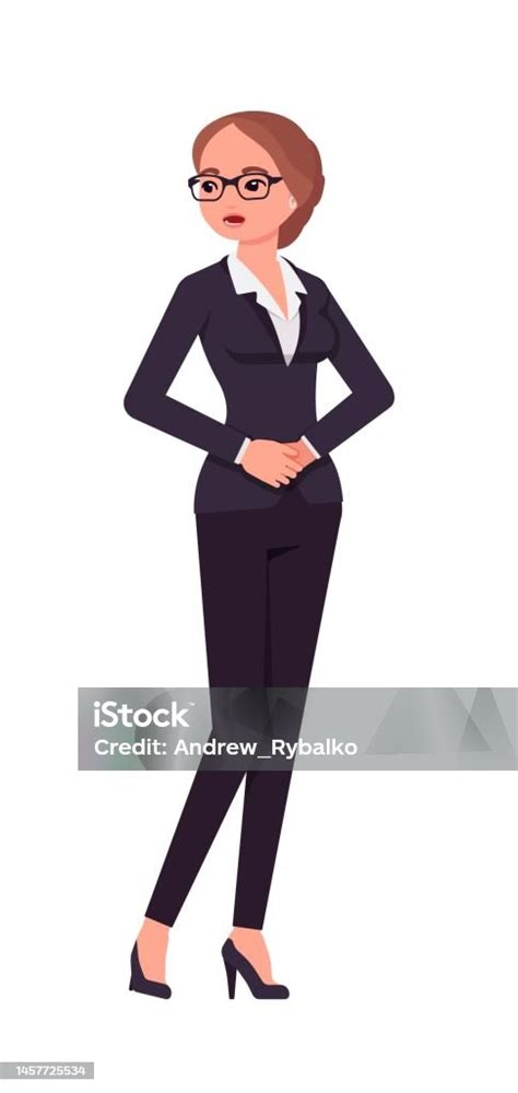 Elegant Confident Female Business Assistant Classic Pant Suit Woman Standing Stock Illustration