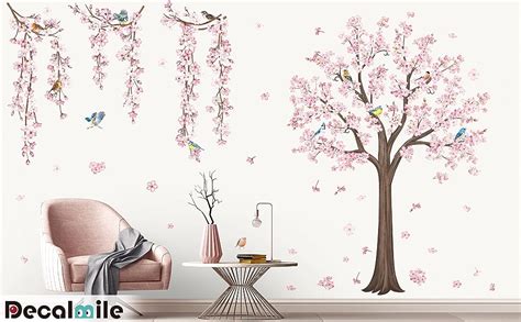 Decalmile Cherry Blossom Flower Vine Wall Decals Hanging Floral Tree