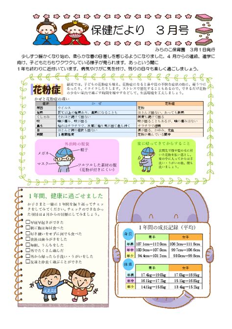 3月保健だより みちのこ保育園のホームページ（伊奈町の認可保育所）〜埼玉県北足立郡伊奈町小室9544番地1〜