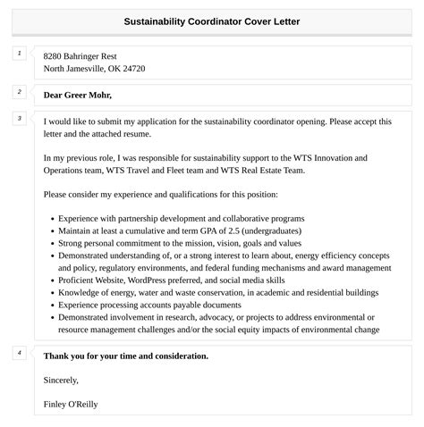 Sustainability Coordinator Cover Letter Velvet Jobs