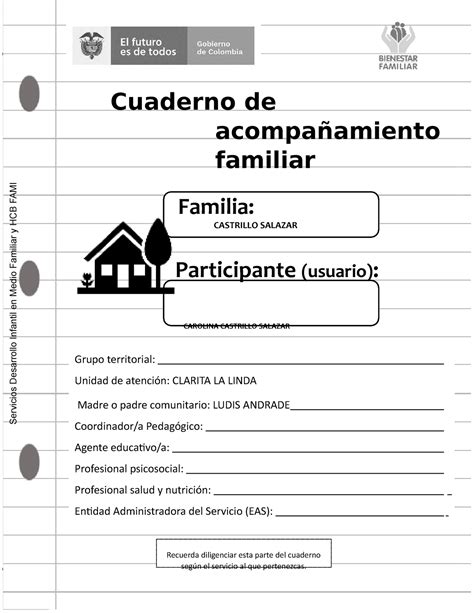 Cuaderno De Acompanamiento Familiar Dimf Fami Carolina Castrillo