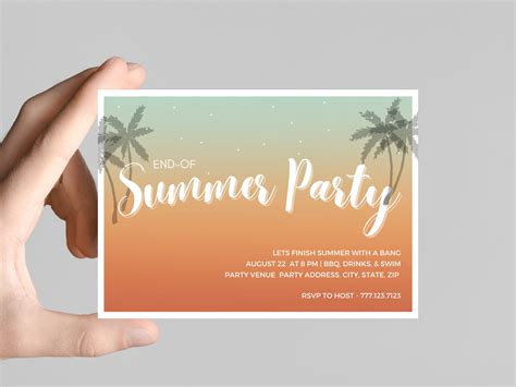 Editable End Of Summer Party Invitation Goodbye Summer Sunset Theme