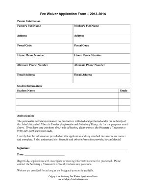 Fillable Online Fee Waiver Application Form April 2013 Fax Email Print