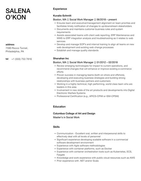 Social Work Manager Resume Samples Velvet Jobs