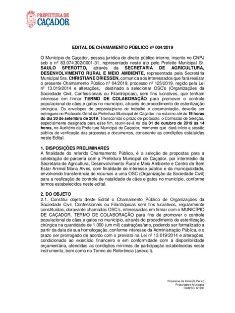 Fillable Online Editais De Chamamento Pblicosecretaria Municipal De