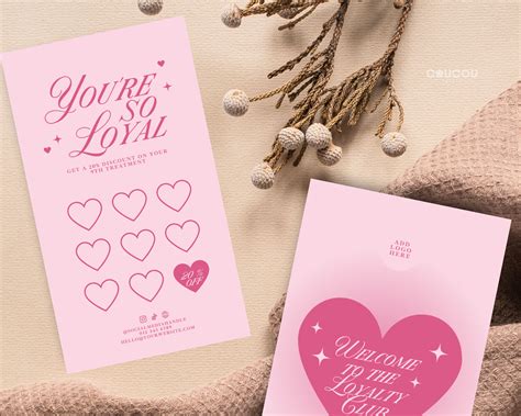 Pink Loyalty Card Template Canva Editable Customer Punch Etsy Uk