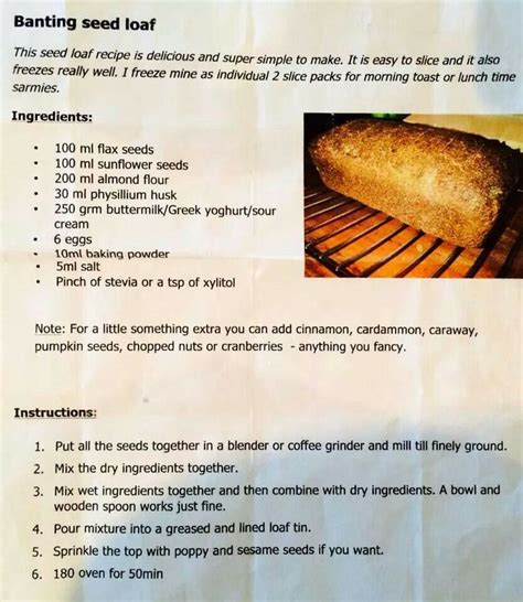 Banting Seed Loaf Recipes Banting Bread Lunch Ingredients