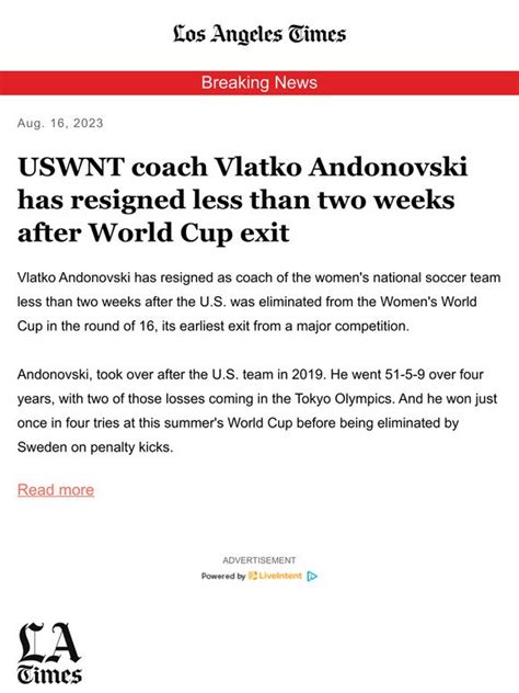 Los Angeles Times Breaking News USWNT Coach Vlatko Andonovski Has