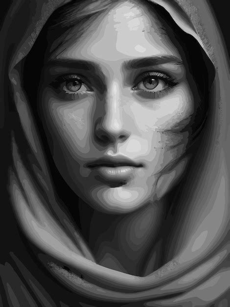 Retrato En Blanco Y Negro De Una Mujer Vector Premium