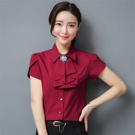 Business Womenblouses For Women Summer Women Tops Short Sleeve Casual Chiffon Blouse Female Work